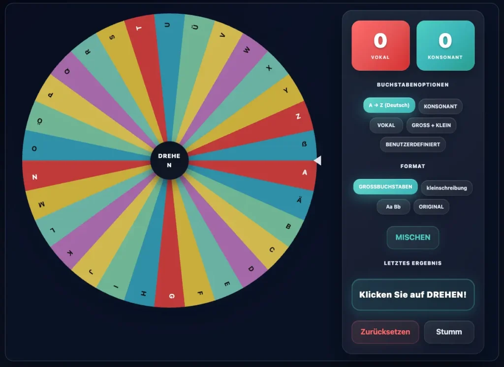 Alle Zufalls Tool 5 Zufallsrad-Buchstaben