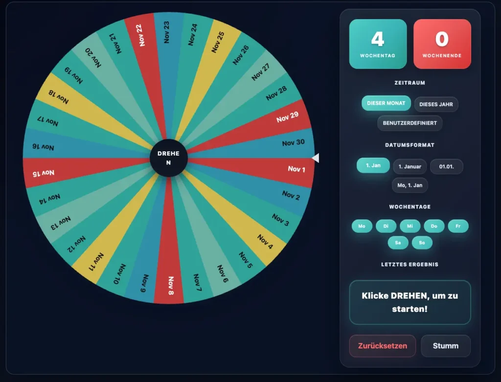 Alle Zufalls Tool 6 Zufallsrad-Datum