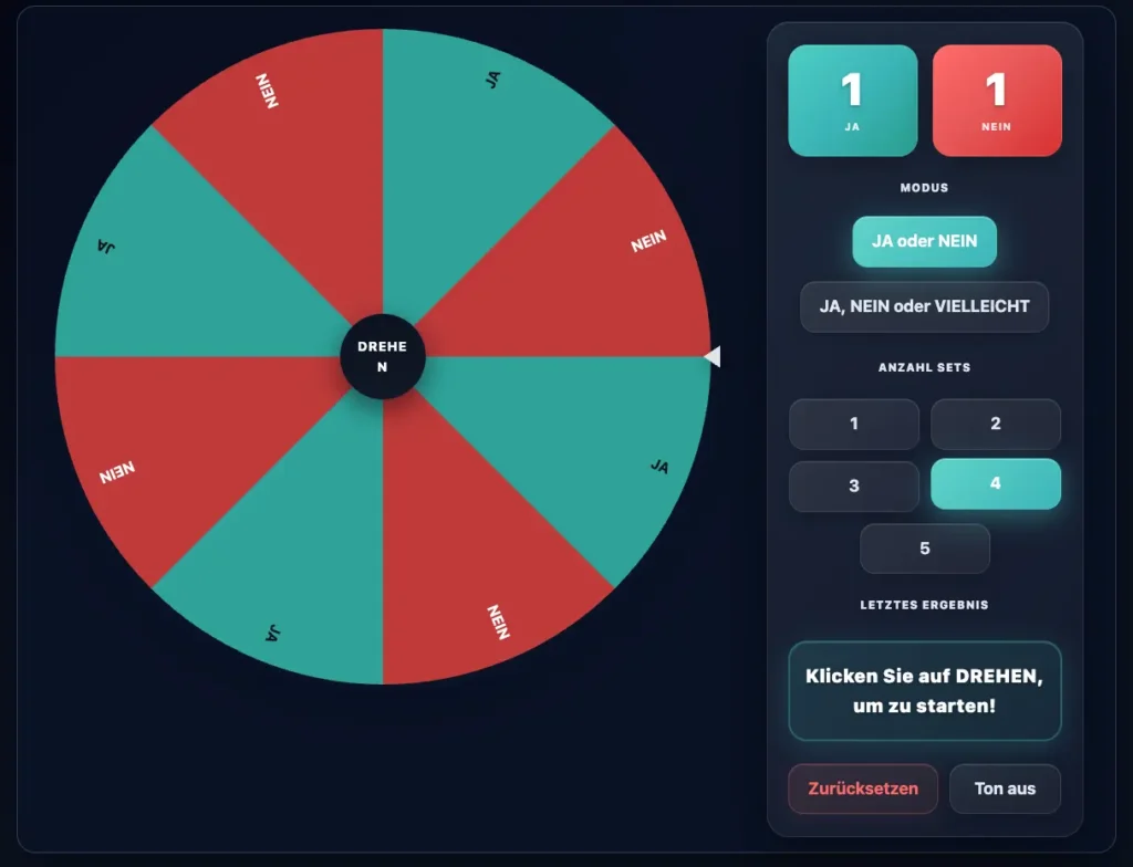 Alle Zufalls Tool 3 Zufallsrad-Ja-Nein